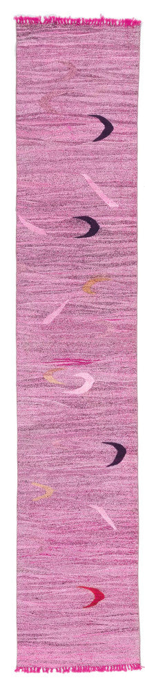Pink New Contemporary Handwoven Kilim Runner 2' 9" x 14' 3", 33 in. x 171 in.