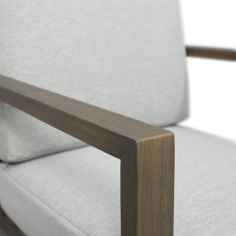 Silla Outdoor Acacia Wood Club Chair with Cushion, Gray/Light Gray