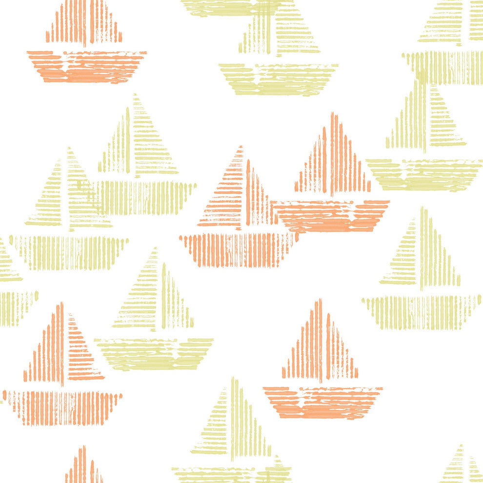 Sloop Dreams Wallcovering, Orange, Roll, Traditional