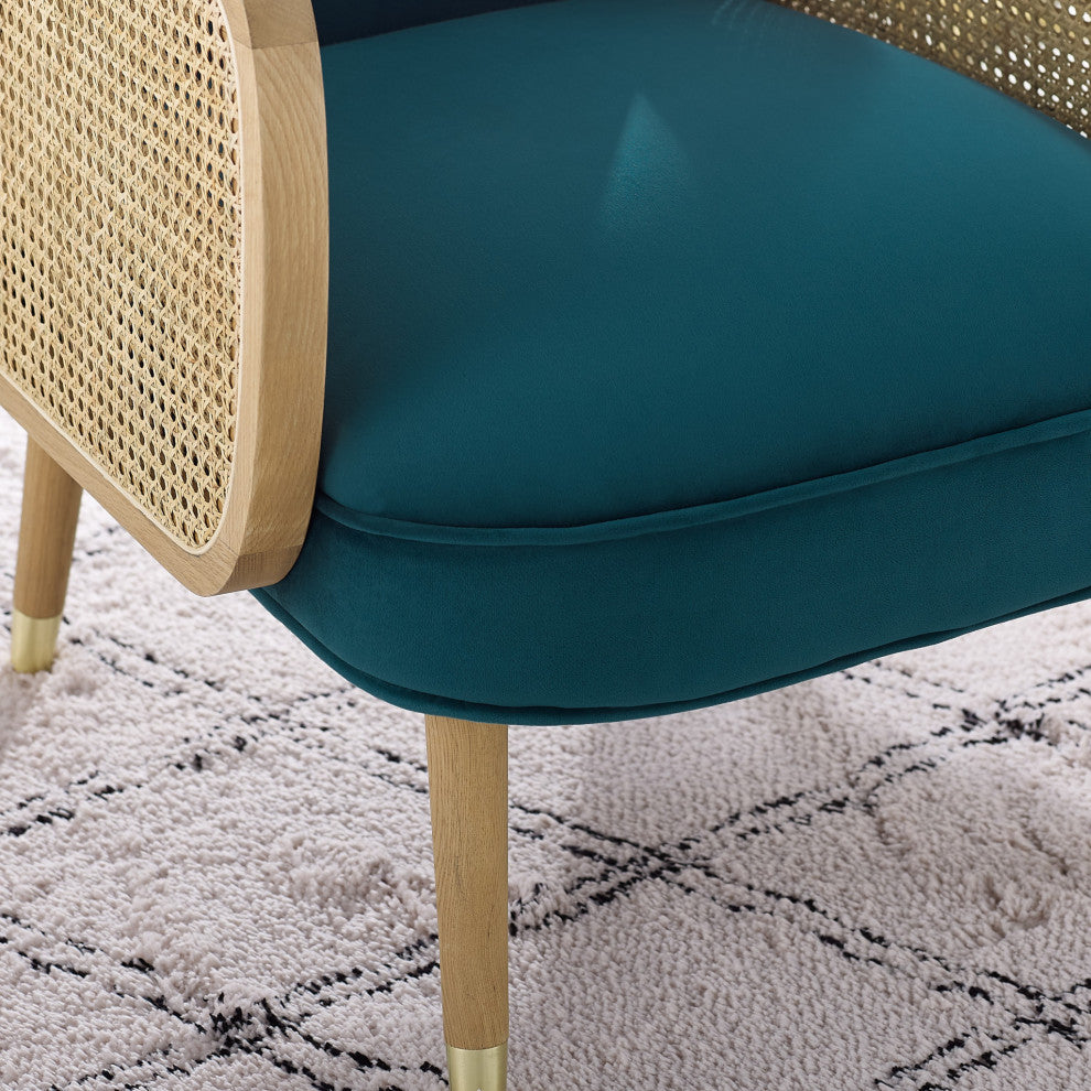 Modern Blue Velvet With Cane Accent Chair