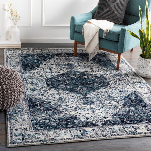 Surya Wanderlust WNL-2305 5'3"x7'3" Rug, Aqua/Navy/White/Silver Gray/Black