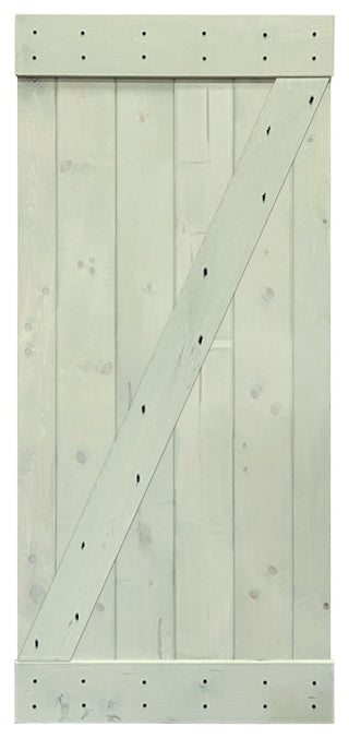 Stained Solid Pine Wood Sliding Barn Door, Sage Green, 30"x84", Z Bar