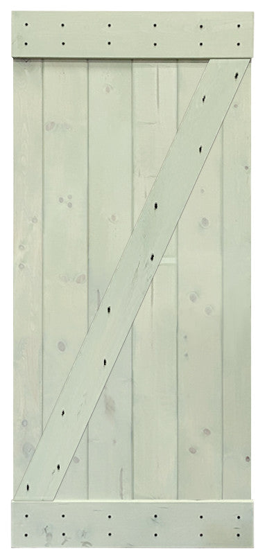Stained Solid Pine Wood Sliding Barn Door, Sage Green, 30"x84", Z Bar