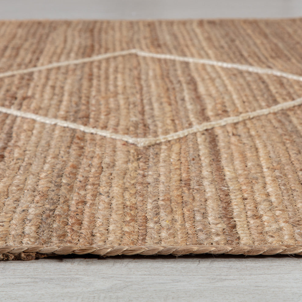 8' x 10' Anatolian Natural and Ivory Diamond Stripe Braided Area Rug