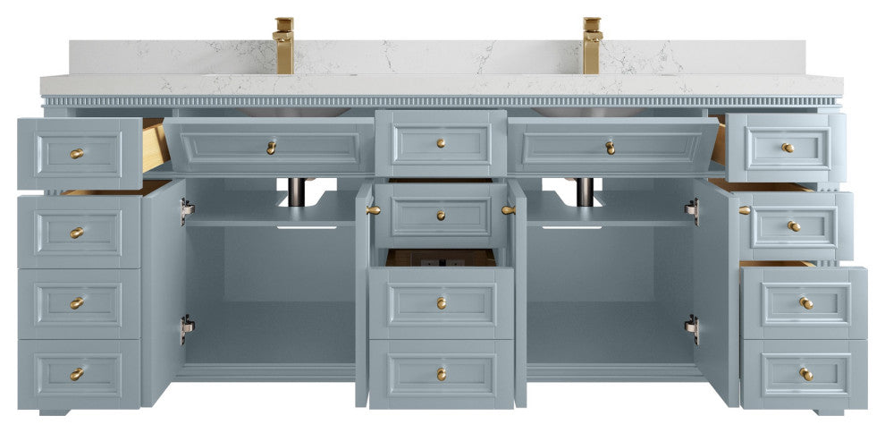 Paris 84" Double Sink Bathroom Vanity, Blue Heather 2" Empira Quartz