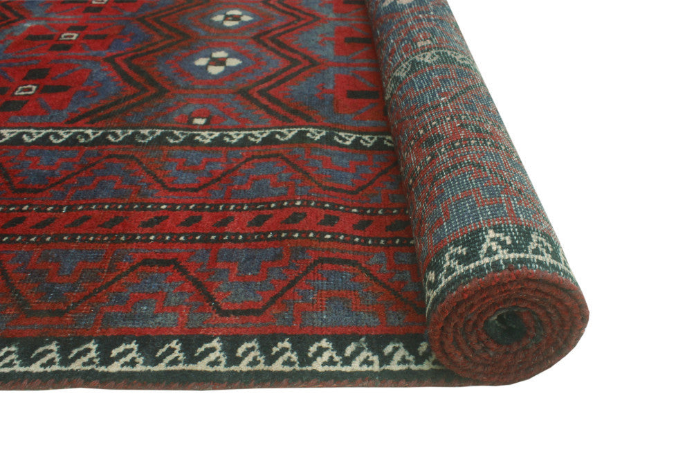 Vintage Distressed Abby Blue/Burgundy Runner, 4'1x9'1