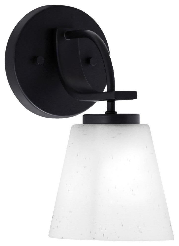 Cavella 1 Light Wall Sconce, Matte Black Finish, 4.5" Square White Muslin Glass
