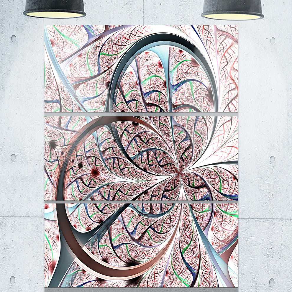 "Light Blue Purple Digital Fractal Flower" Metal Wall Art, 3 Panels, 28"x36"