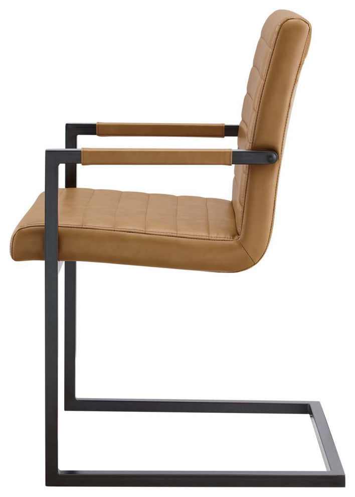 Side Dining Chair, Set of 2, Faux Vegan Leather, Tan, Modern, Bistro Restaurant
