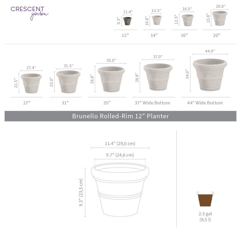 Brunello Planter, Black, 12"