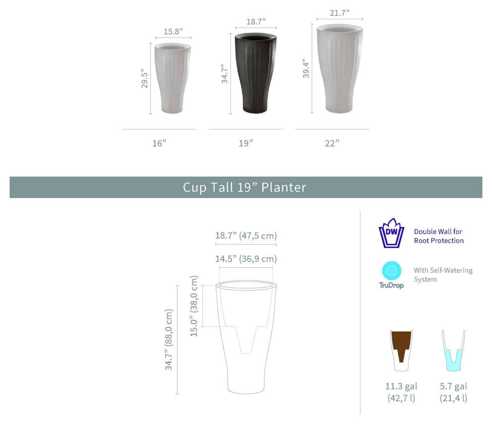 Cup 16" Tall Planter, Midnight, 19"