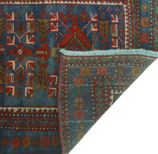 Semi-Antique Collin Navy/Red Runner, 3'4x10'5