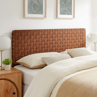 Sparta Weave Vegan Leather Queen Headboard, Walnut Brown
