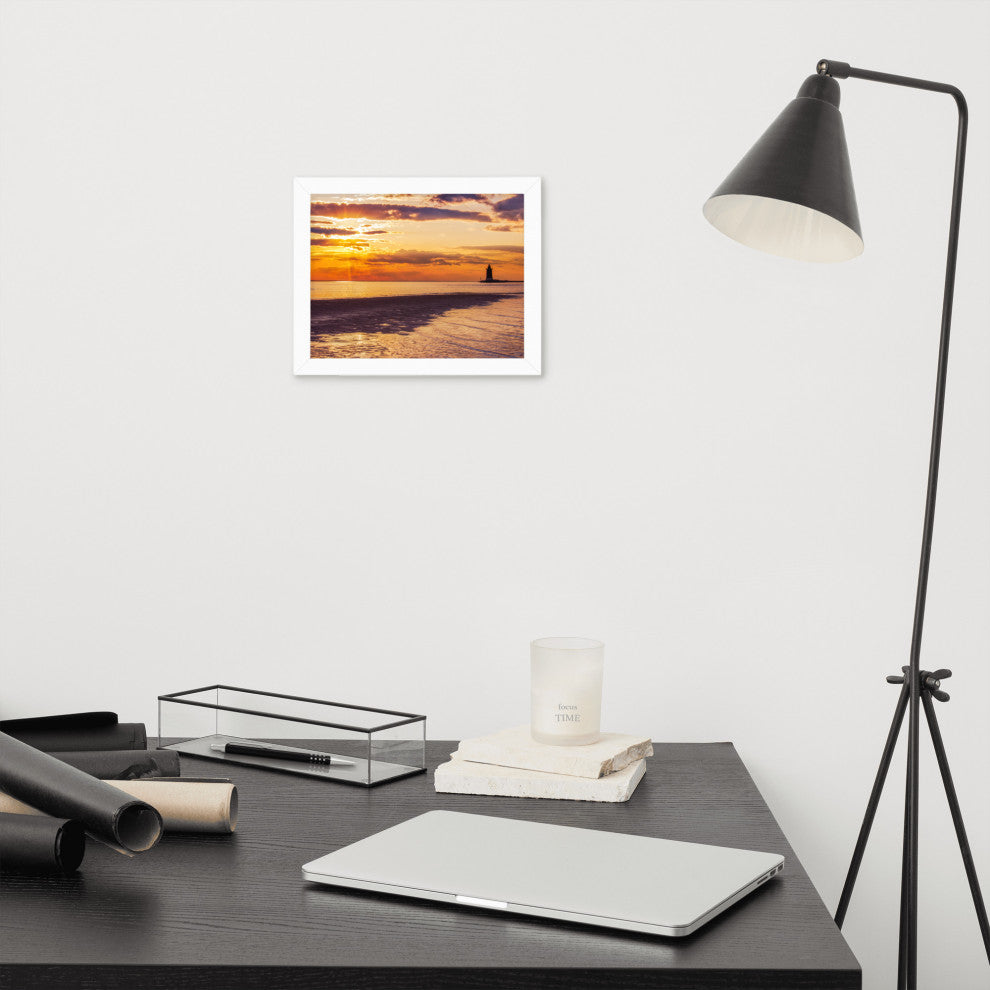 Cape Henlopen at Sunset Coastal Landscape Framed Photo Paper Wall Art Prints, White, 8" X 10"