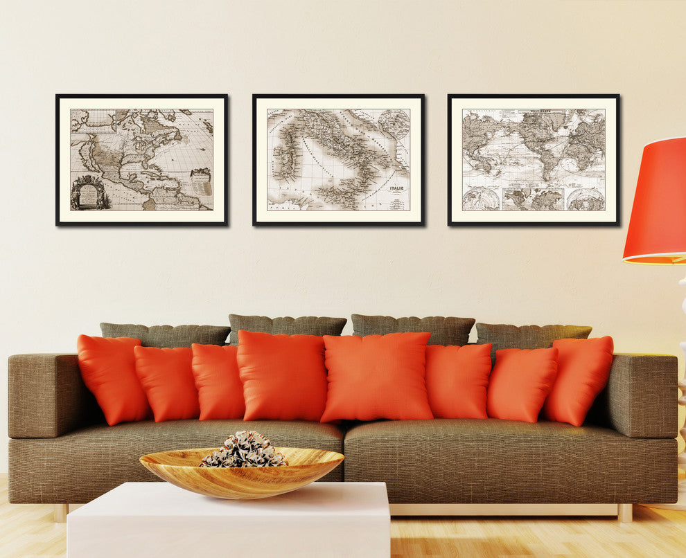 Italy Rome Vintage Sepia Map Canvas Print, 28"x37"