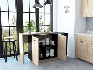 Aspen Kitchen Island with 2 Open Shelves and Drawer, Black/ Light Oak