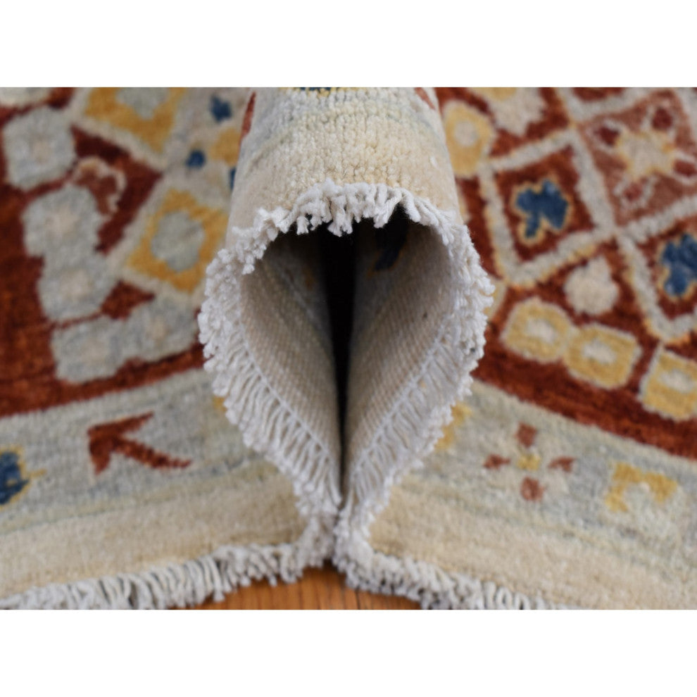 Parchment White, Peshawar With Mahal Design, Hand Knotted Wool Rug, 7'9"x9'9"