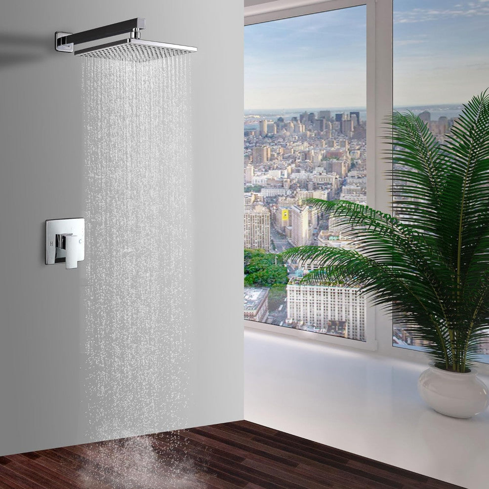 CASAINC 9" Wall Mounted Square Shower System Set Single Handle, Chrome