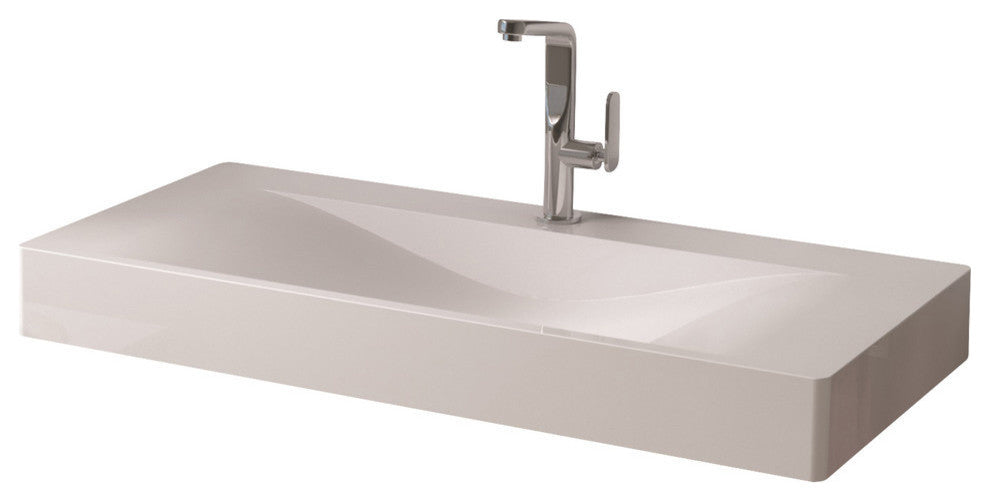 ADM Rectangular Wall Mounted Sink, White, 39", Glossy White