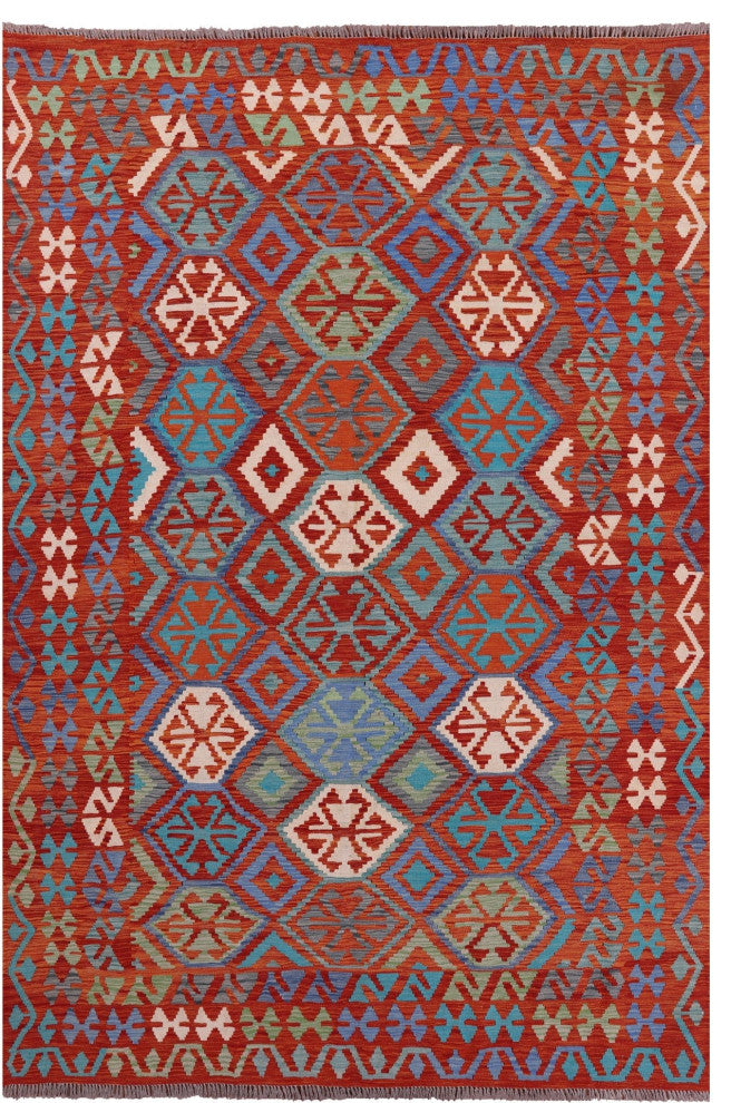 6' 5" X 9' 10" Flat Weave Kilim Reversible Wool On Wool Rug - Q12547