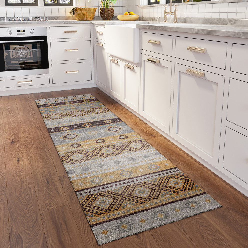 Indoor/Outdoor Sedona SN12 Goldenrod Machine Washable 2'3" x 7'6" Runner Rug