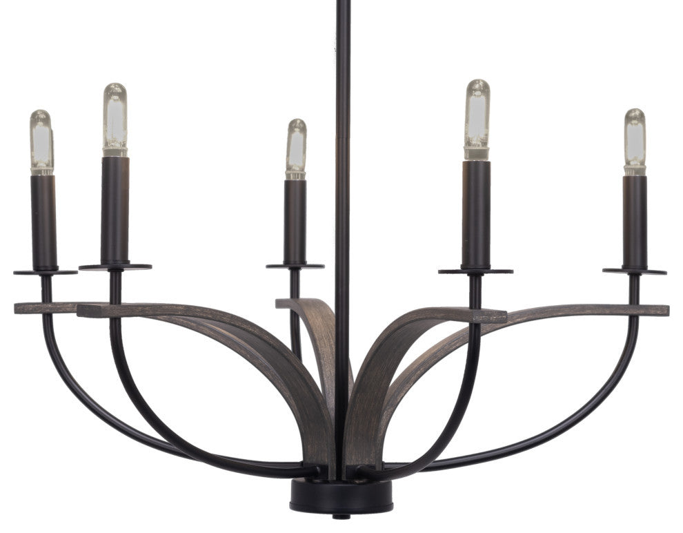 Monterey 5-Light Chandelier, Matte Black & Painted Distressed Wood-look
