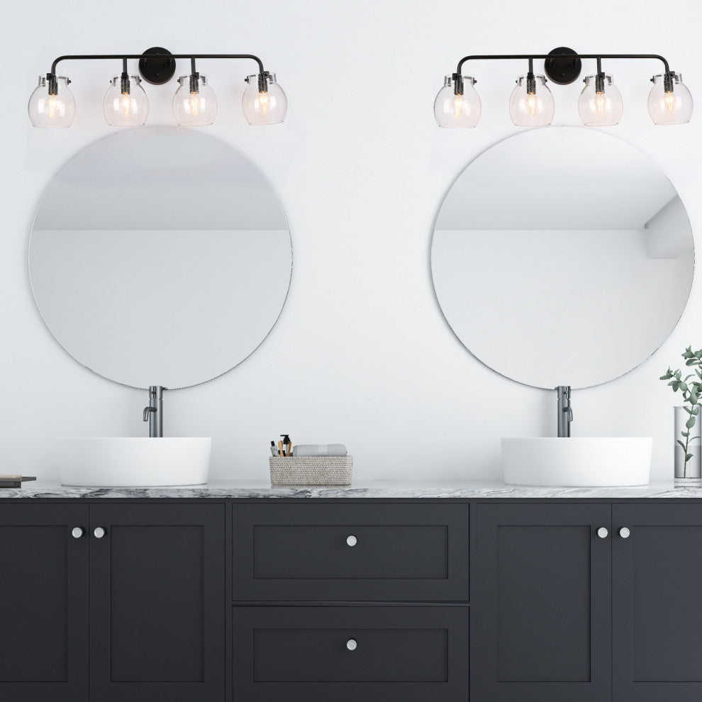 LNC 22" Modern Black Bathroom Vanity Light With Globe Seeded Glass