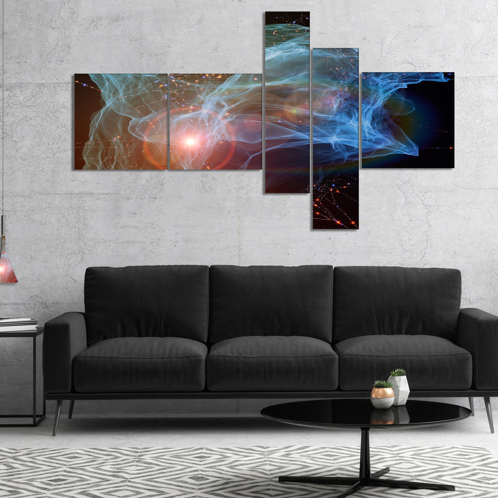 Light Blue Lights of Network, Abstract Canvas art print, 60"x32", 5 panels