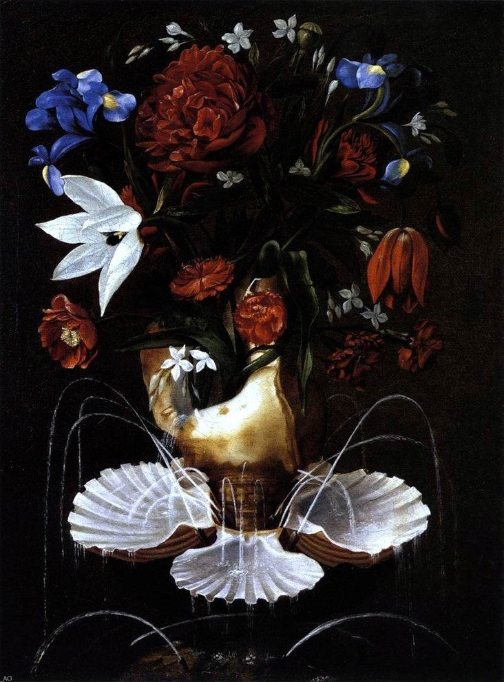 Juan De Espinosa Still-Life With Shell Fountain and Flowers Wall Decal