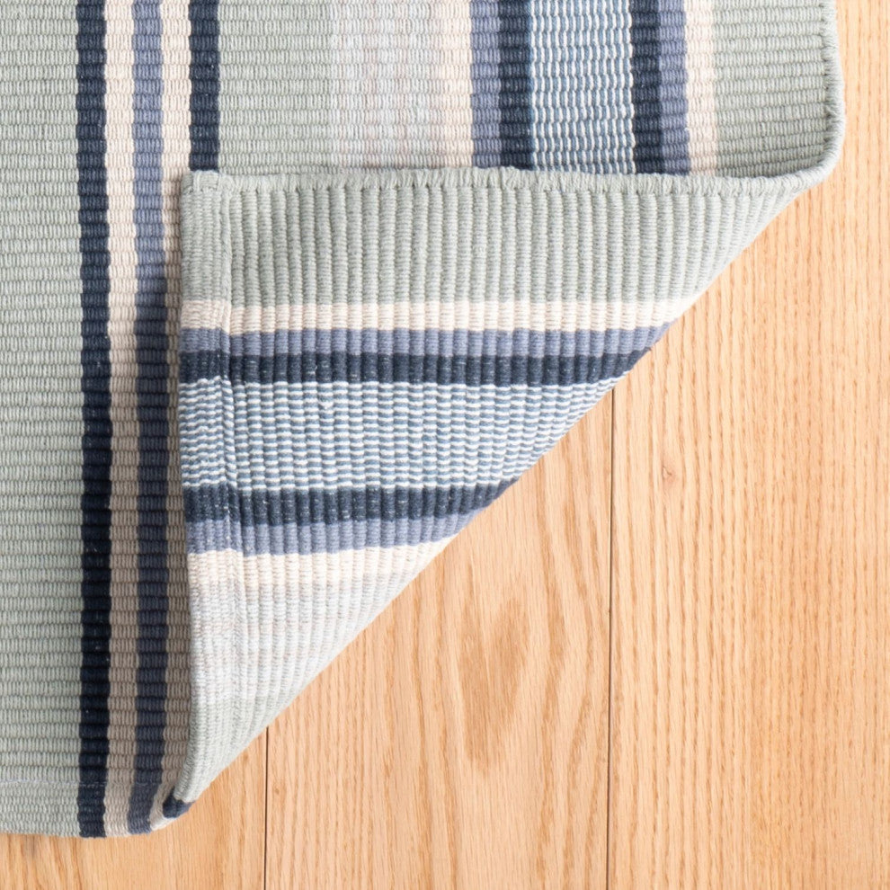 Dash & Albert Barbados Stripe Handwoven Cotton Rug, Blue, Runner-2'6" x 8'