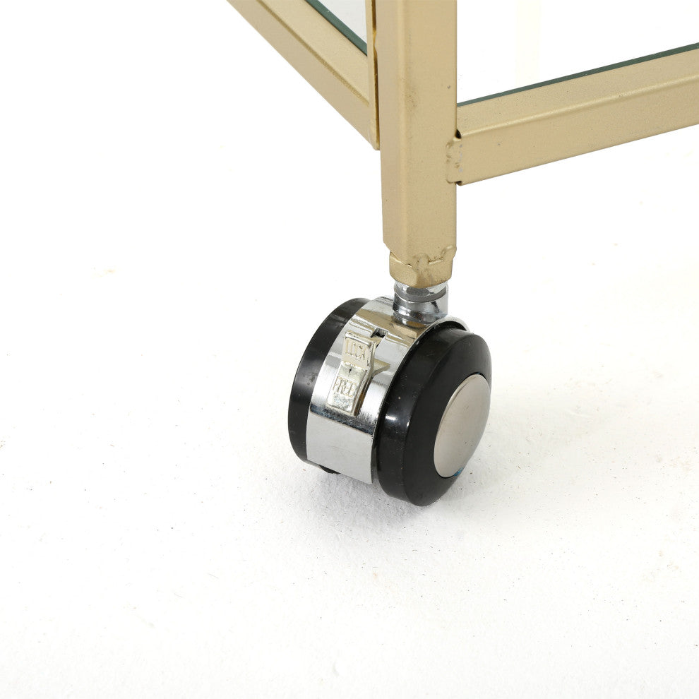 GDF Studio Louise Indoor Modern Bar Cart with Tempered Glass, Gold