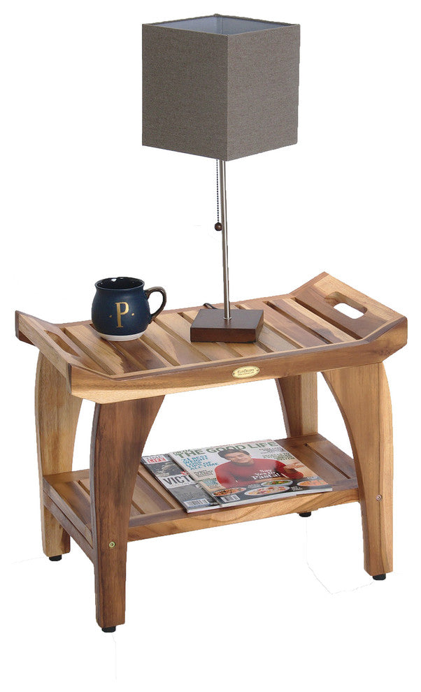 EcoDecors EarthyTeak Tranquility 24" Teak Shower Bench With Shelf