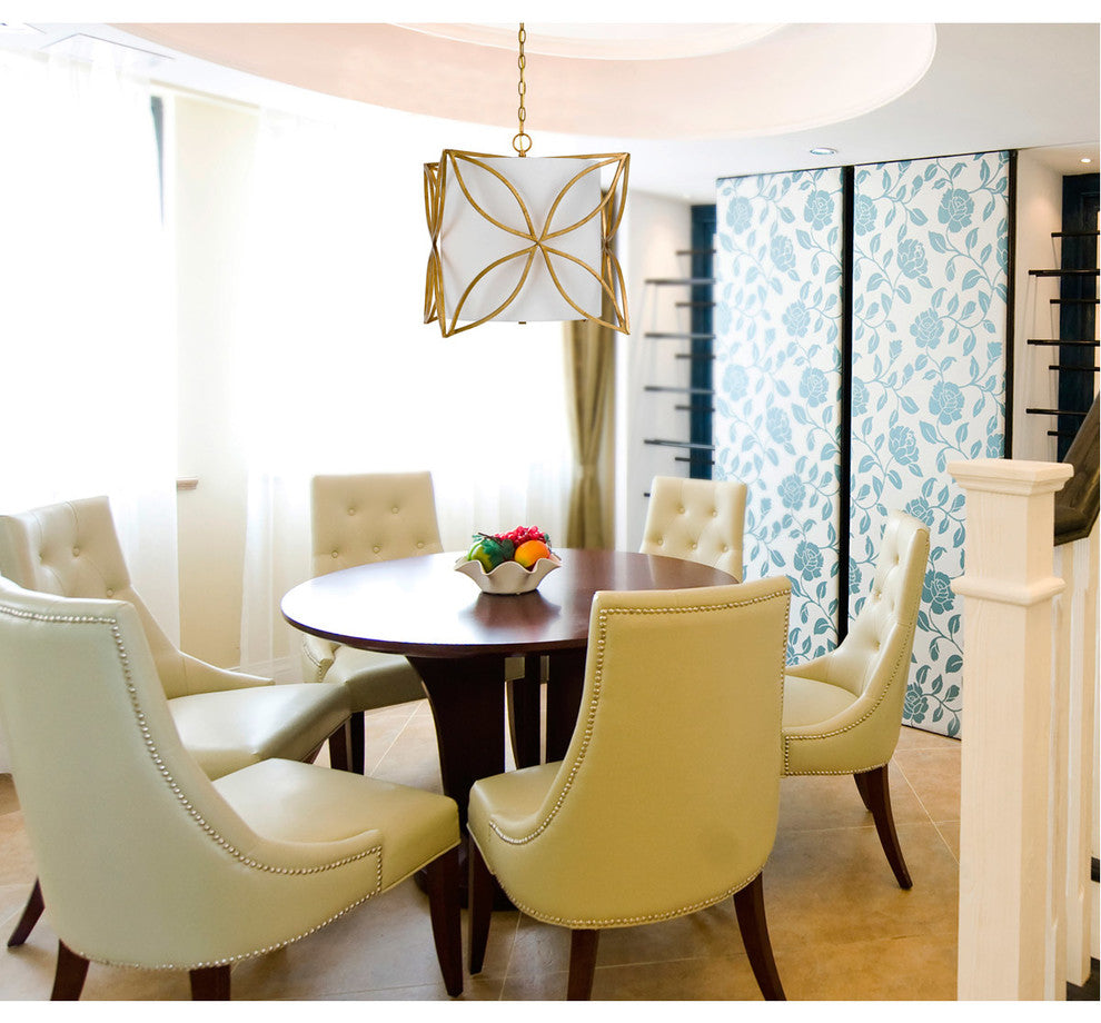 60W Belton Metal Chandelier, French Gold Finish, White Shade