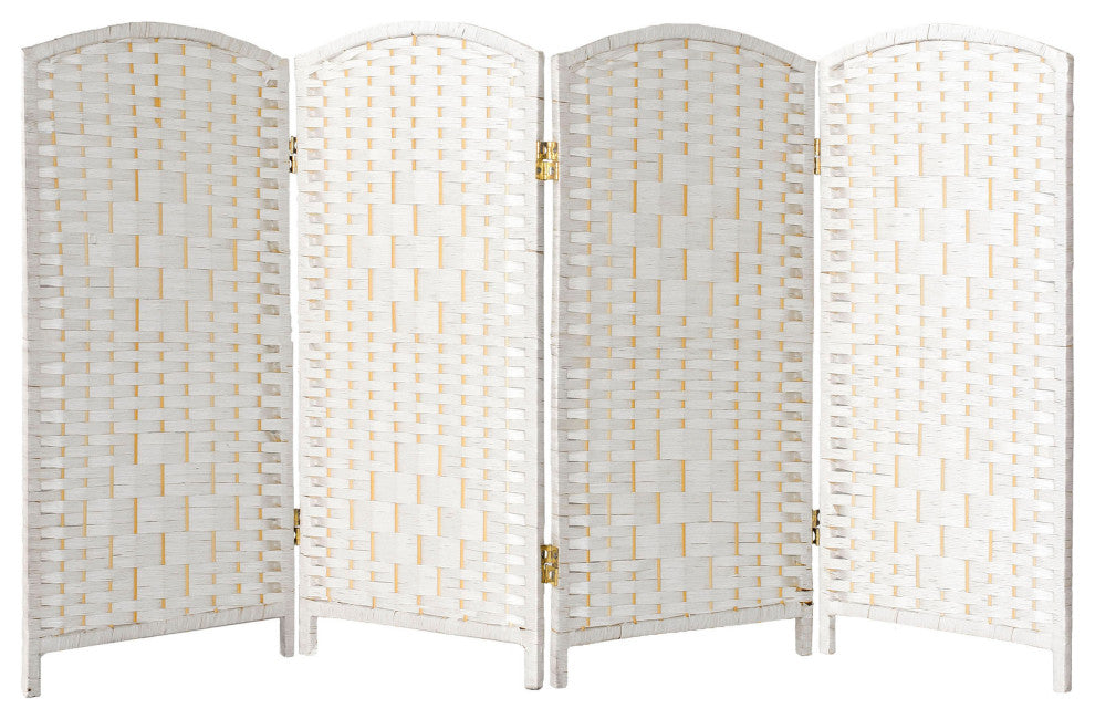 3 ft. Short Diamond Weave Fiber Room Divider White 4 Panel