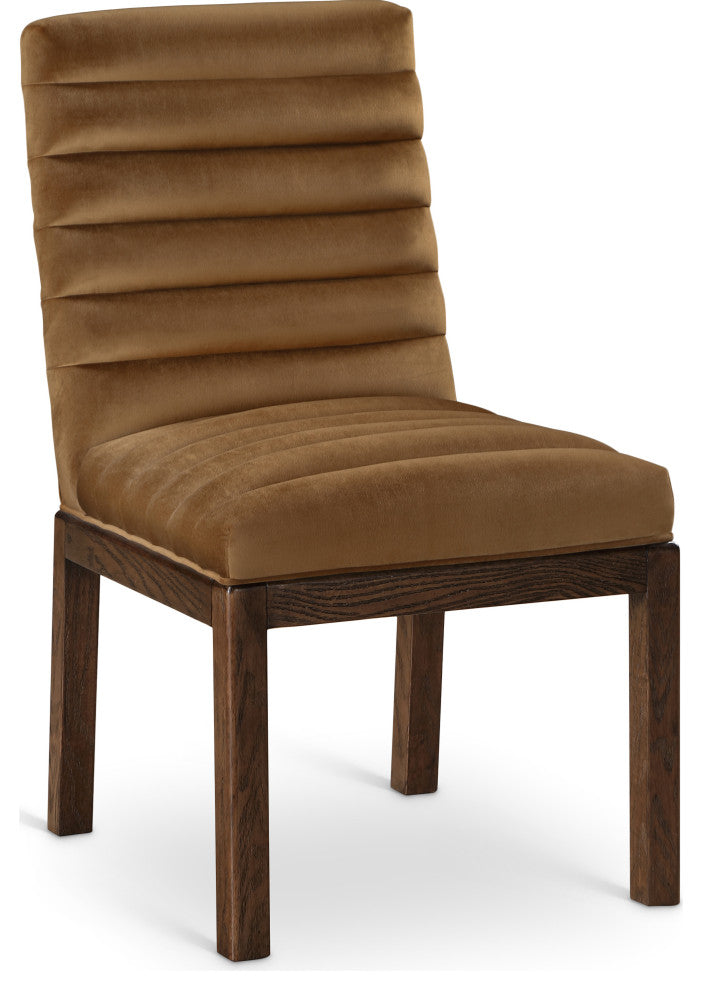 Evelyn Upholstered Dining Chair, Saddle, Velvet, Walnut Finish
