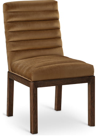 Evelyn Upholstered Dining Chair, Saddle, Velvet, Walnut Finish