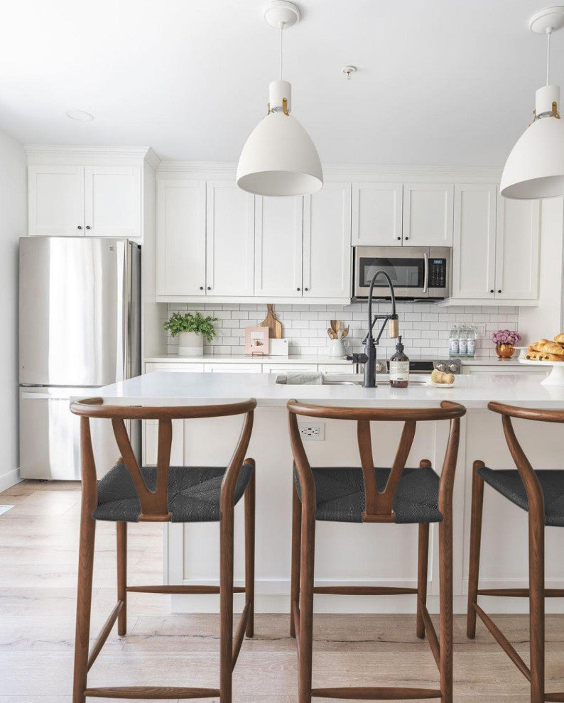 Solid Wood Natural Counter Height with Y Back Woven Black Seat Fully Assembled, Espresso