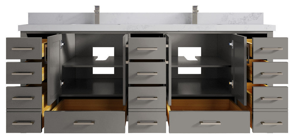 Malibu 84 Double Sink Bath Vanity in Elephant Skin Gray 2" Calacatta Nuvo