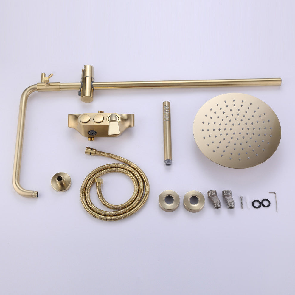 Wall Mounted Rain Shower System with Hand Shower-Includes Rough-in Valve, Brushe