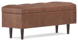 Shay Mid Century Rectangular Storage Ottoman, Distressed Saddle Brown