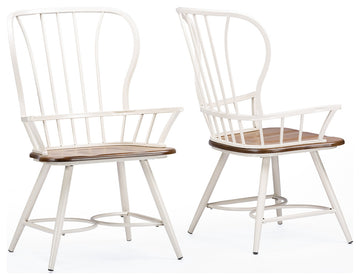 Longford Dining Arm Chairs, Set of 2, Dark Walnut/White