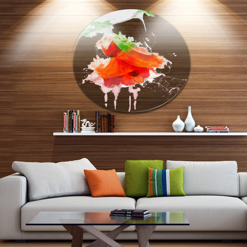 Red Rose Watercolor Illustration, Floral Large Disc Metal Wall Art, 36"