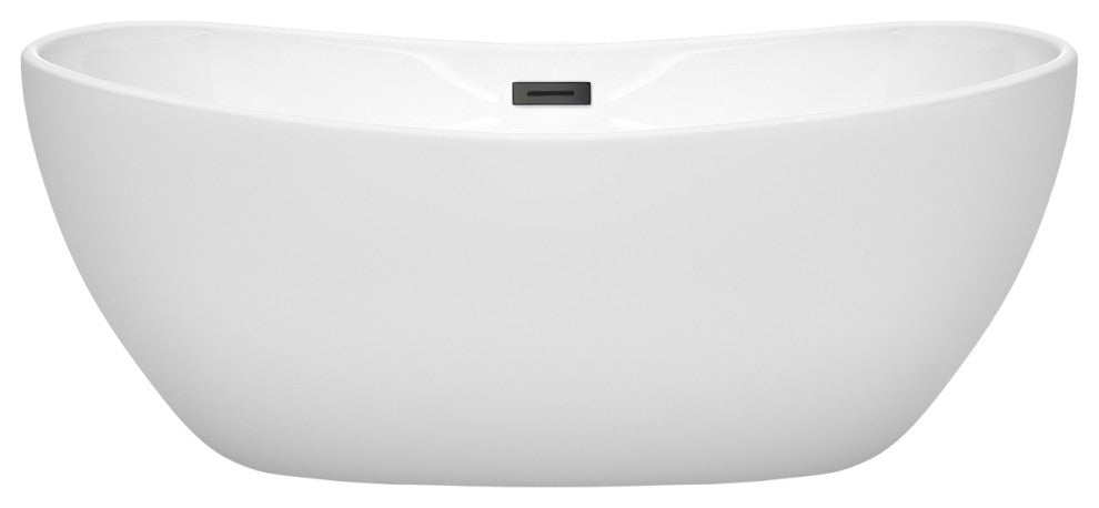 60" Freestanding Bathtub, White, Matte Black Drain and Overflow Trim