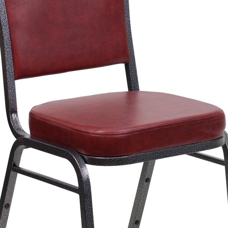 4 Pack Dining Chair, Cushion Seat & Back, Burgundy Vinyl/Silver Vein