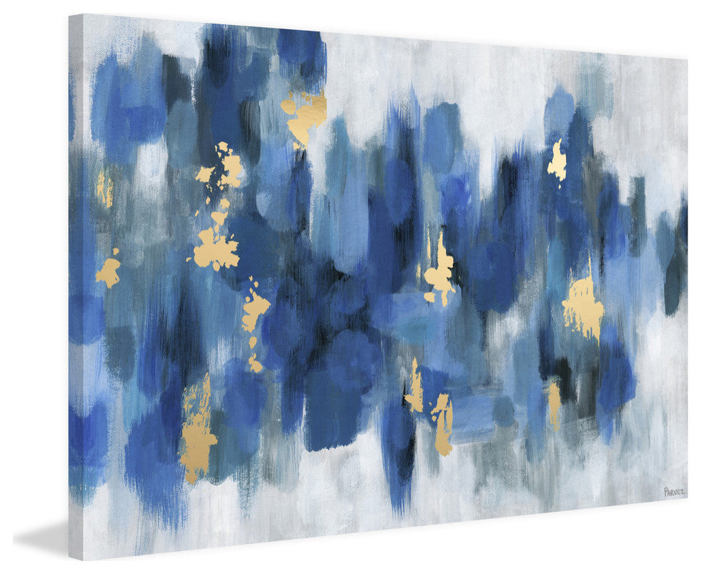 "Blurry Blue Flowers II" Painting Print on Wrapped Canvas, 36"x24"