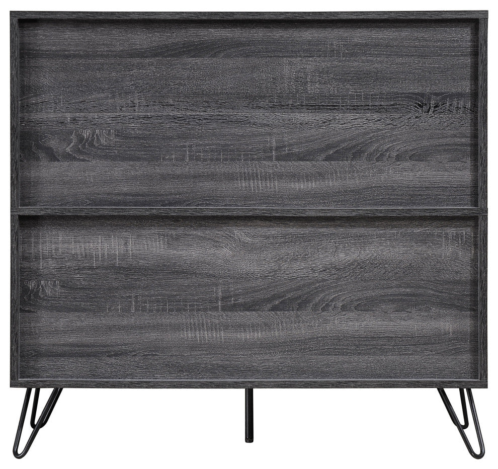 GDF Studio Lochner Mid-Century Modern 15-Bottle Wine and Bar Cabinet, Sonoma Gray Oak, Black