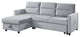 Ivy Light Gray Velvet Reversible Sleeper Sectional Storage Chaise SidePocket