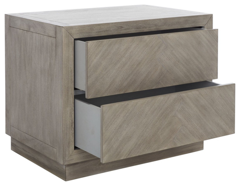 Safavieh Couture Steve 2 Drawer Wood Nightstand, Light Grey