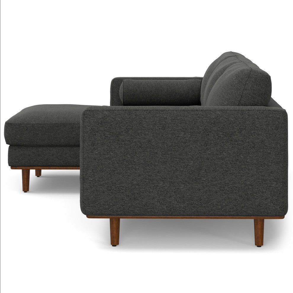 Morrison Mid Century Left Sectional Wide Sofa Tightly Woven Performance Fabric, Charcoal Grey