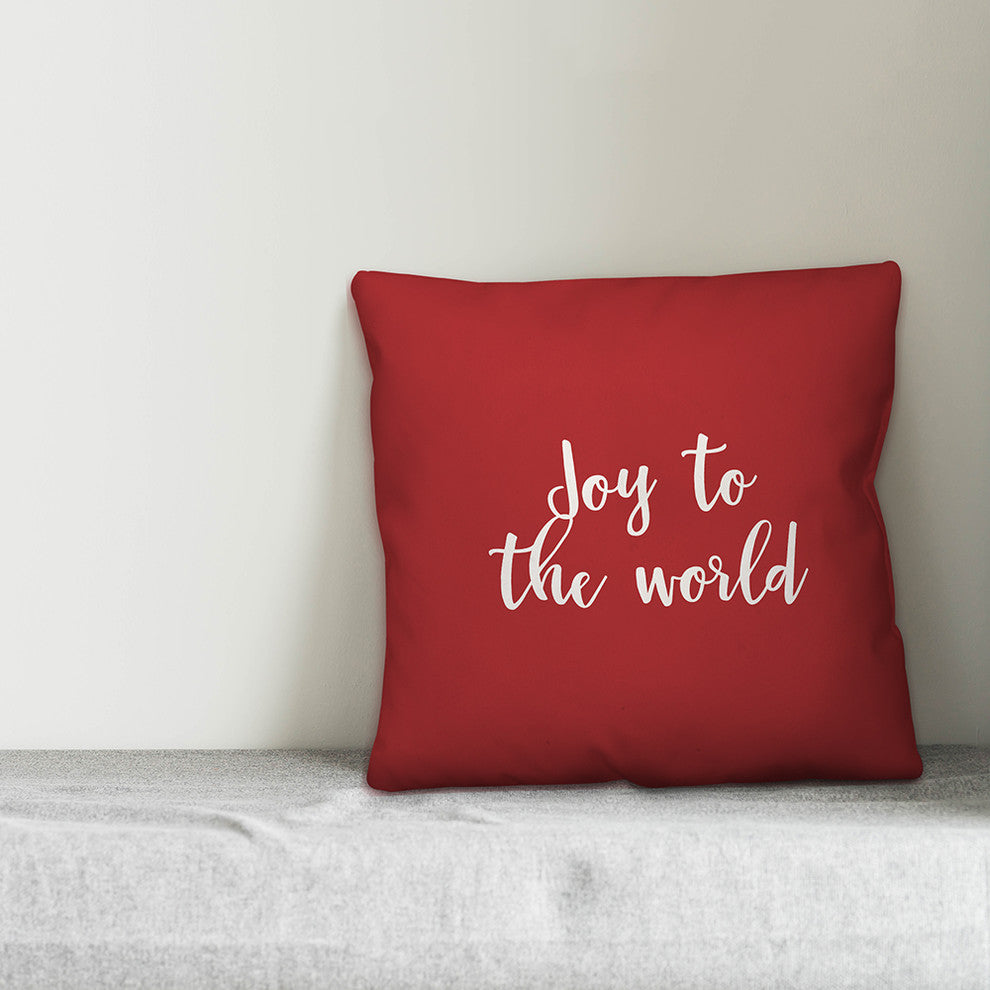 Joy To The World, Red 18x18 Throw Pillow